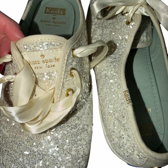 Keds x Kate Spade New York Glitter Sneakers WF53272 Cream Ivory 8.5 Women’s - Picture 8 of 12
